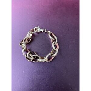 Textured Bold Chain Bracelet Gold over 925 Silver Italy 8” Itaor